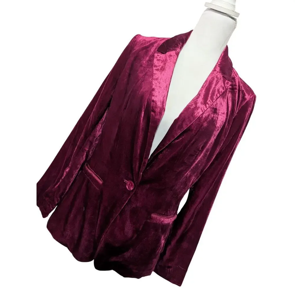 ANTHROPOLOGIE! RUBY RED CRUSHED VELVET, DECONSTRUCTED JACKET, BLAZER! SZ 6
